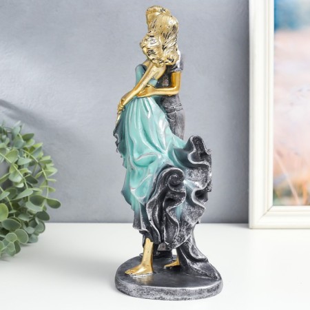 Polystone souvenir "Lovers - hugs" silver -turquoise 13.5x12x30.5 cm-3