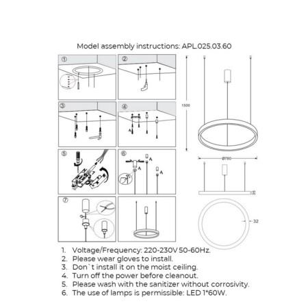 Suspended chandelier NISIA LED 4000K 60W-6