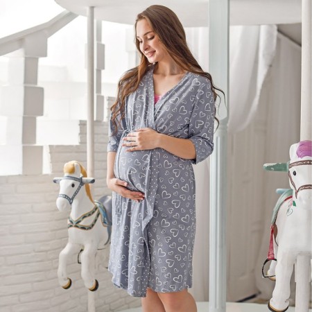 Female set (shirt/robe) for pregnant women, gray color, size 48
