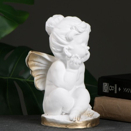 Figure "Elfina sits" white-gold, 12x15x19cm-1