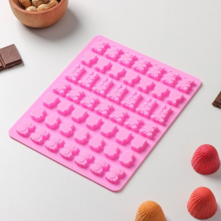 Form for marmalade Dolyan Zoo, silicone, 18.5 × 15 × 0.5 cm, 49 cells (2 × 1.5 cm), pink color