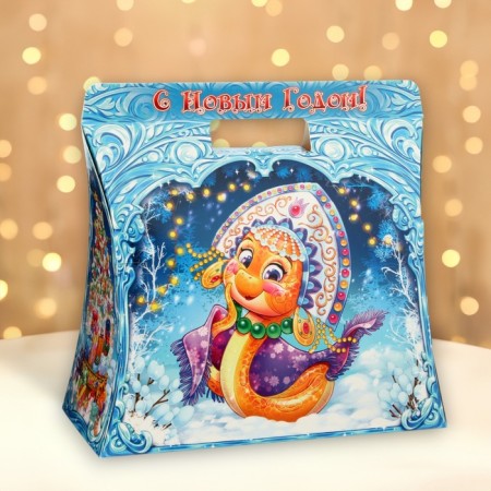 New Year. Gift box "Bag with a snake" 24.5 x 11.5 x 23 cm.