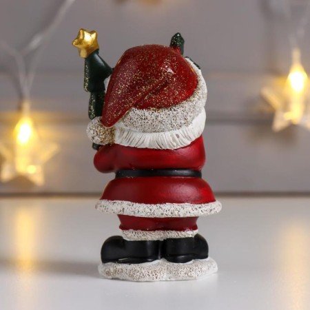 Polystone souvenir "Santa Claus in a red fur coat, with a Christmas tree" 10.5x5x7 cm-2