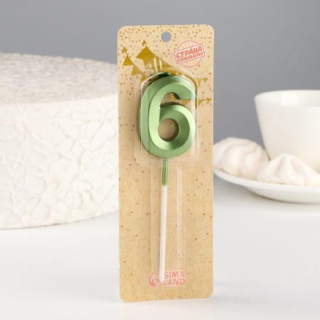 Candle in the cake on the skewer "Fine", the number "6", the emerald, 5 cm-4