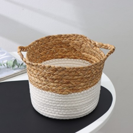 Handmade storage basket, with handles, reeds, cotton, 20 × 20 × 15 cm-1