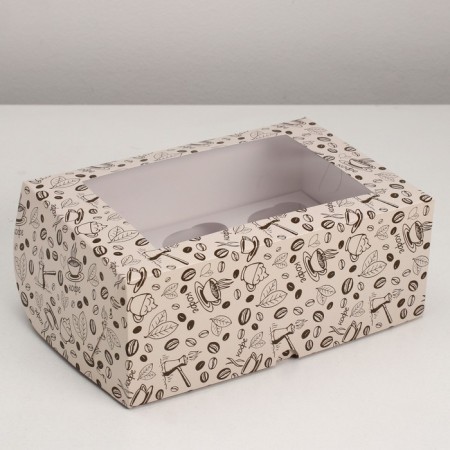 Packaging for 6 cupcakes with the Coffee window, 25 x 17 x 10 cm-1