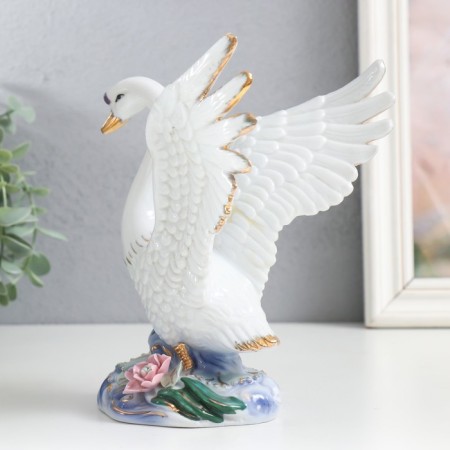 Souvenir Ceramics "Swan with spread wings, with flowers" 18 cm-1