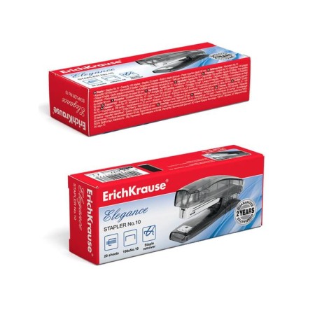 Степлер ErichKrause Elegance № 10, до 20 листов, встроенный антистеплер, МИКС-3
