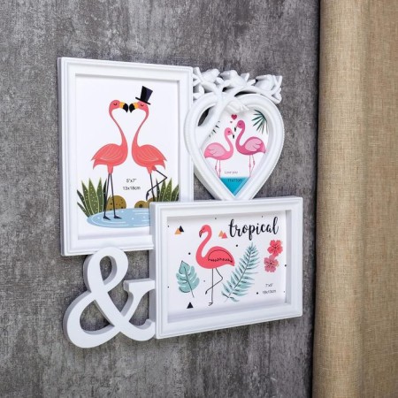 Photo frame plastic in 3 photos 11x11, 13x18 cm "Birds on a branch" white 29x29 cm-1