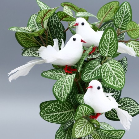 A bird for decoration and floristry, on the clothespin, white, plastic, 1 pc., 8 x 8 cm-8