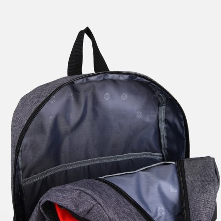 Set of School backpack from textiles on lightning, Fulldorn, 5 pockets, gray/orange color-5