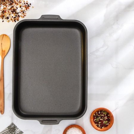 A set of baking sheets with solid handles, without covers, 2 items: 19 × 25 cm, 23 × 30 cm, anti -stick coating, blue color-4