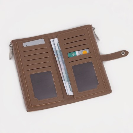 Women's wallet on the button, beige color-4