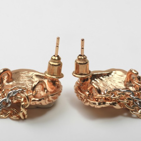 Earrings Metal "Faces" chains, color gold with silver-2