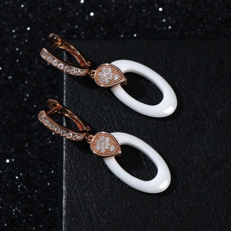 Earrings ceramics "oval" hanging, white color in gold-2