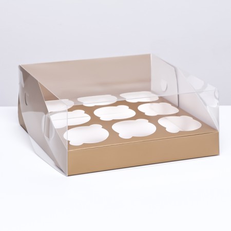 Confectionery folding box for 9 cupcakes 23.5 x 23.5 x 10, gold