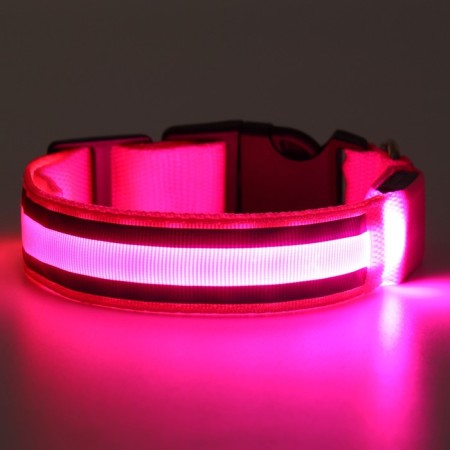 Collar with backlight double strip size S, Osh 35-43 x 2.5 cm 3 glow mode pink-11