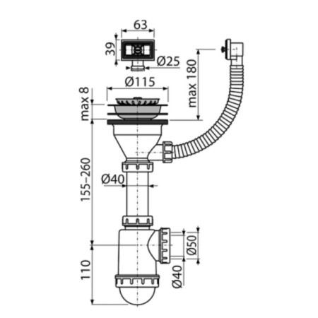 Siphon for washing Alcadrain A447-DN50/40, D = 115 mm, with a stainless grill-1