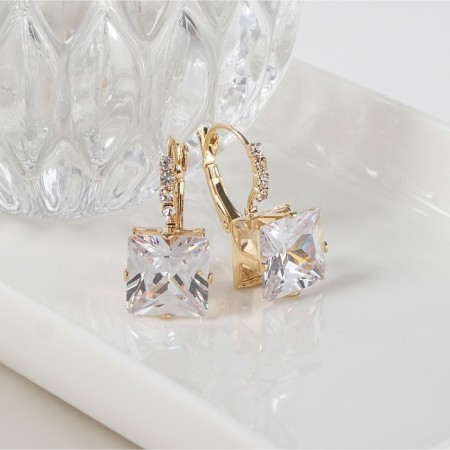 Earrings "Zirconium" mini, square, white color in gold-1