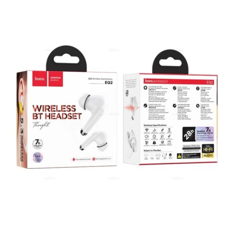 Hoco EQ2, TWS, wireless, vacuum, BT 5.3, 40/320 mAh, white-3