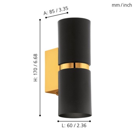 Bra Passa, 2x3.3W (GU10), H175 mm, steel, black/gold-2