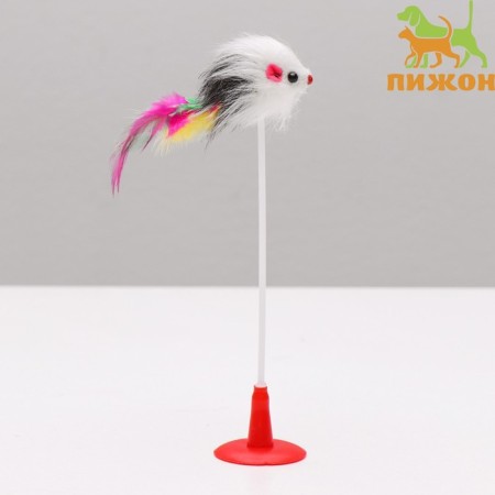 Dear "Mouse on the suction cup", artificial fur with feathers, 20 cm, mix of flowers