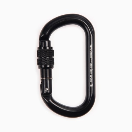 Carabiner with a clutch, 11 x 6 cm, 25 kn, black