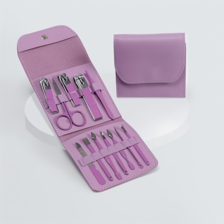 Manicure set, 12 objects, in case, lilac color-2