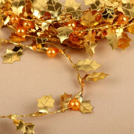 Leaves on a metal wire, with beads, 21 × 18 mm, 5 m, gold color-2