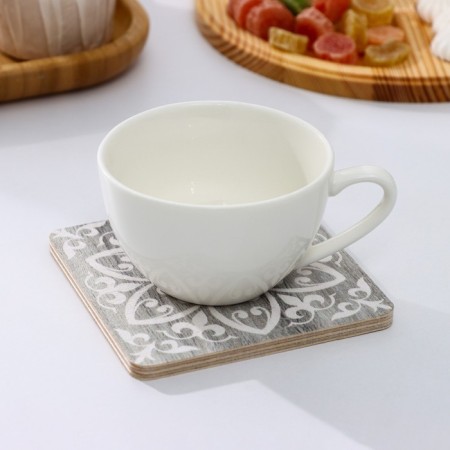 Set of Dolyan dishes, Menzhitsa D = 20 cm, cutting board 25 × 17 × 1.2, stand under the mug as a gift-6