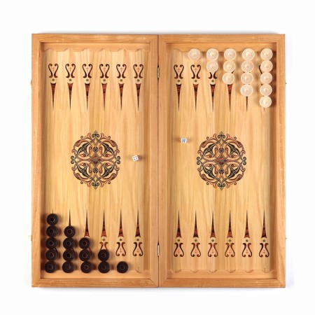 Wooden backgammon is large, with “Marketri-21” checkers, a board game, 60 x 60 cm-2