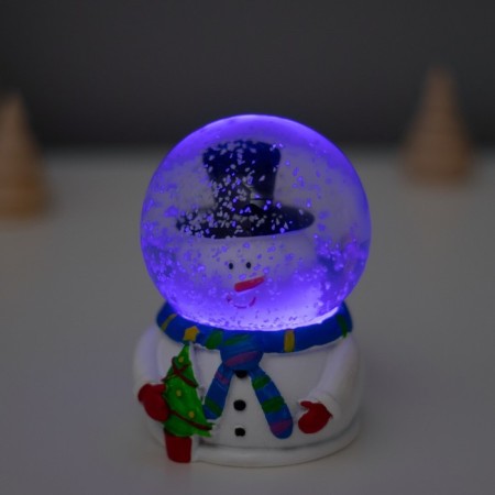 Souvenir Polystone Water Ball Light "Snowman with a Christmas tree in the helmet-bunch" 6.5x6.7x9.5 cm-5