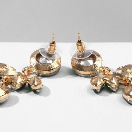 Hanging earrings with rhinestones "bun" deciduous, emerald color in gold, 9.5 cm-1