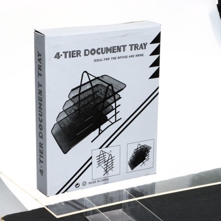 Horizontal tray for papers 4 compartments mesh metal, black-4