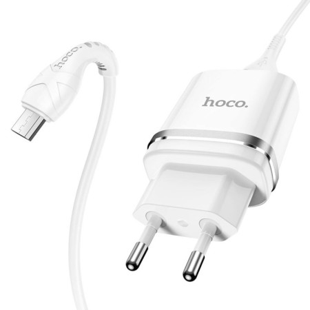 Network charger Hoco N1, 1 USB, 2.4 A, Micro USB -USB, 1 m, white cable