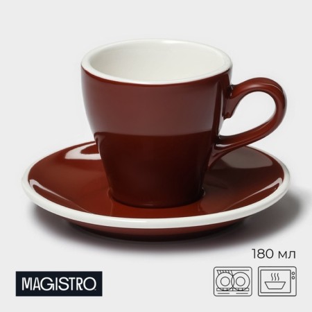 Coffee steam porcelain Magistro Coffee Time, 2 objects: a cup 180 ml, a saucer d = 14.5 cm, brown color