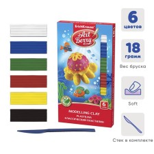 Plasticine 6 colors, 108 g, Erichkrause ArtBerry, premium, with aloe vera, with a stack, individual packaging of bars, in cardboard packaging