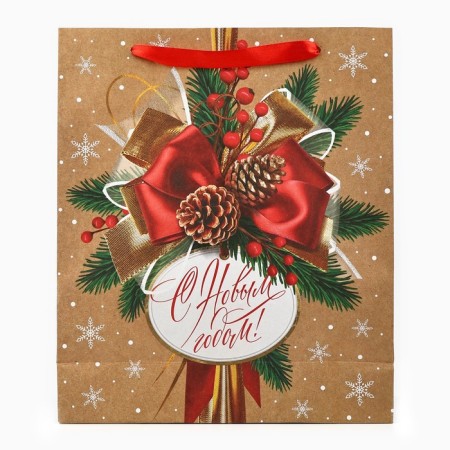 Package Gift New Year's craft vertical “Happy New Year”, M 26 x 30 x 9 cm, New Year-2