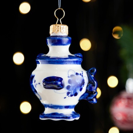 Christmas tree toy "samovar", gzhel, porcelain, h = 9cm-1
