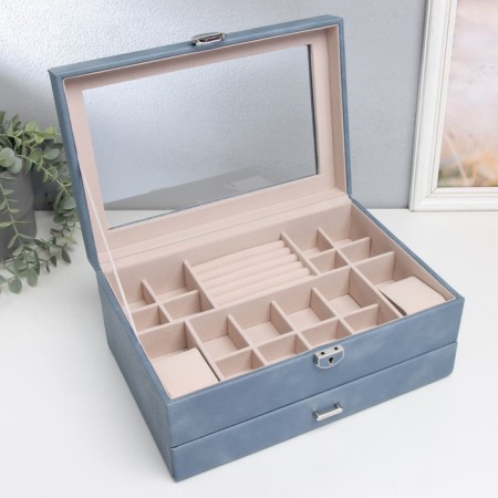 Casket to the leatherette for jewelry "Cabrine" blue 30.5x20x13.5 cm-2