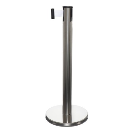 The fence stand is silver, with an exhaust ribbon-280 cm white, height-90cm, d-6cm, floor D-32cm