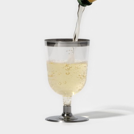 A plastic disposable glass for the wine "Crystal", 200 ml, with metallized bacons, transparent color, 6 pcs/un