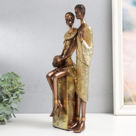 Souvenir Polystone "African couple" gold pattern - circles 14x11x36 cm-3