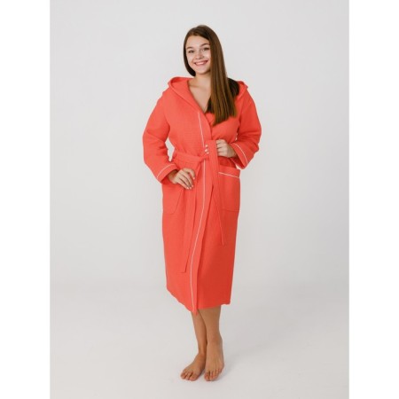 Women's robe with a hood, size 66, coral color