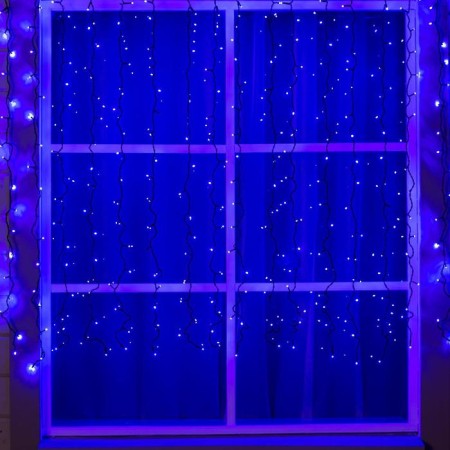 Garland "Curtain" 2 × 1.5 m, IP44, UMS, dark thread, 360 LED, Blue glow, 220 V