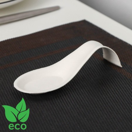 Disposable shape for spoon buffet, 10 ml, 2.7 × 12.4 × 2.6 cm, sugarcane, 50 pcs in packaging, white color