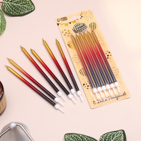 Candles in the cake "Royce. Gradient", 6 pcs, tall, 13 cm, black, burgundy, golden-4