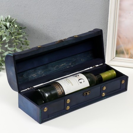 Casket Wood for a bottle "with rivets" bright blue 11x34x12.8 cm-3
