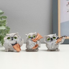 Фигуры "Совы Музыкальное трио" набор 3шт, 5см, серый