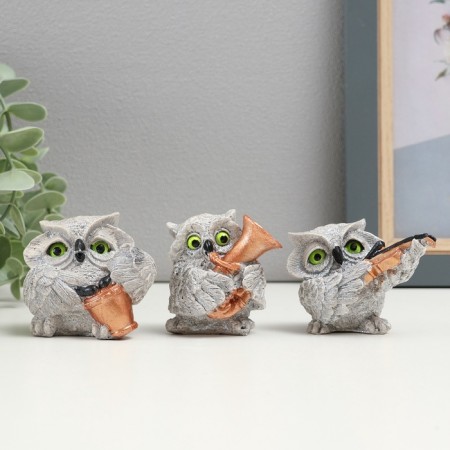 Figures "Owl Musical Trio" set of 3pcs, 5cm, gray